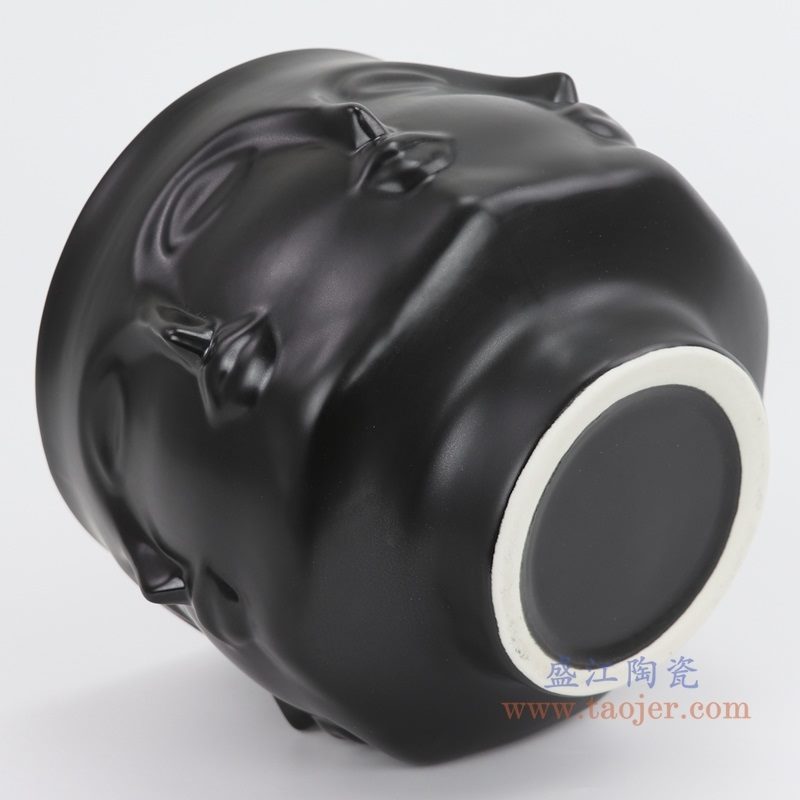 上图：RZLK25-D-black北欧缪斯哑光黑色陶瓷八面人脸花瓶 纯洁的玛丽底部 购买请点击图片