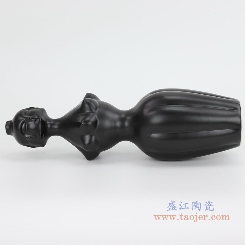 上图：RZLK25-H-black北欧缪斯哑光黑色陶瓷人脸花瓶 妖娆的伊迪侧面 购买请点击图片 