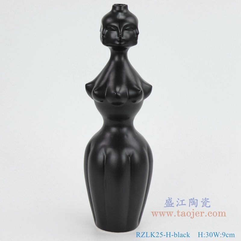 上图：RZLK25-H-black北欧缪斯哑光黑色陶瓷人脸花瓶 妖娆的伊迪正面 购买请点击图片 