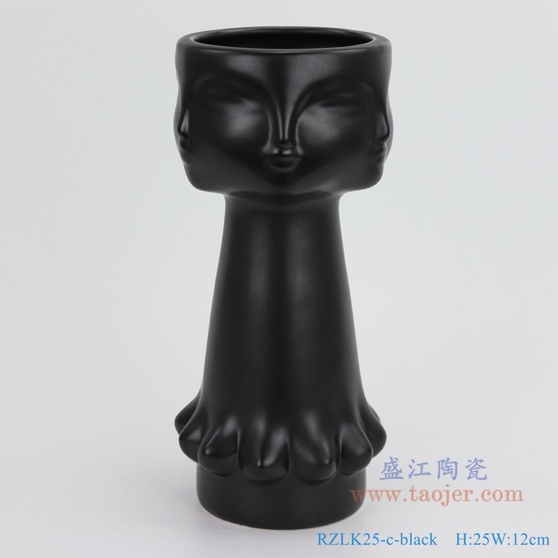 上图：RZLK25-c-black北欧缪斯哑光黑色陶瓷人脸花瓶 迷人的伊迪正面 购买请点击图片