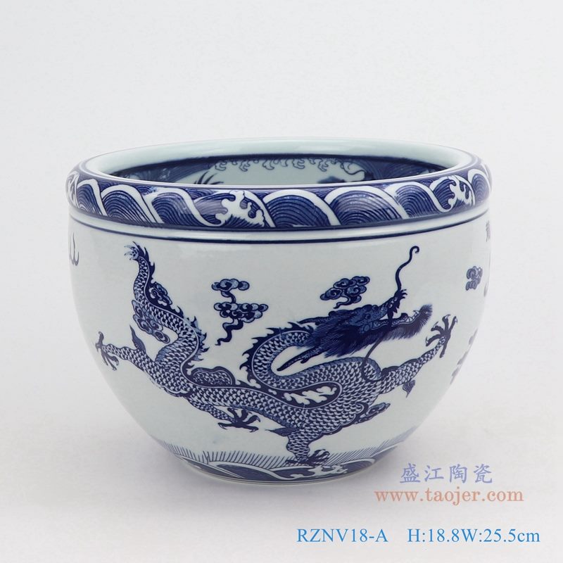 上图：青花云龙纹双龙戏珠图圆形小缸龙珠缸 购买请点击图片