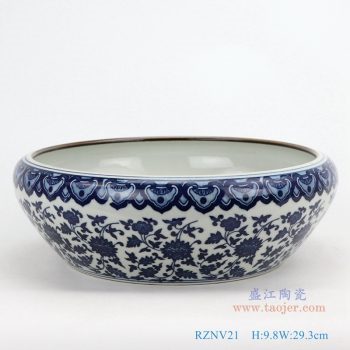 RZNV21-青花缠枝莲纹圆形笔洗水浅