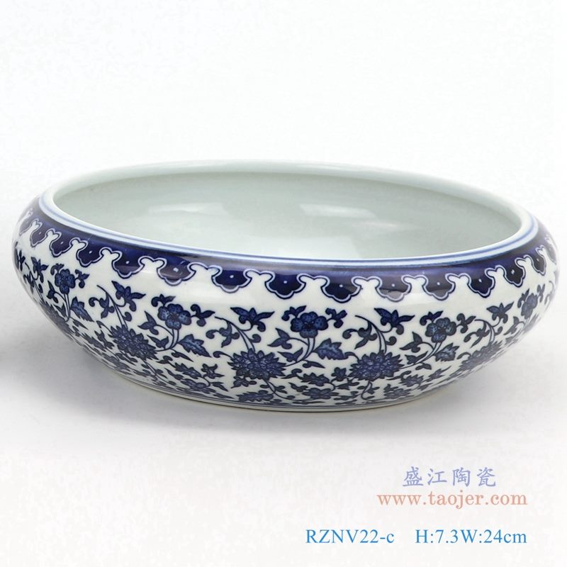 上图：青花缠枝莲纹圆形扁肚笔洗水浅中号  购买请点击图片