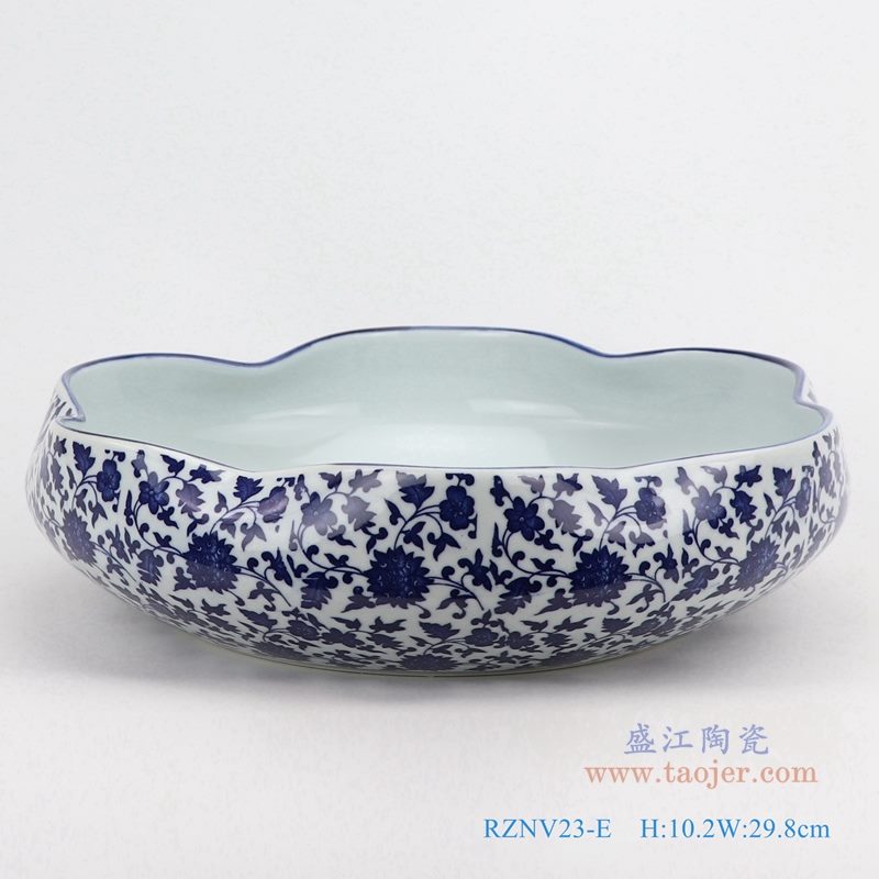 上图：青花缠枝莲荷叶形花口笔洗水浅大号  购买请点击图片