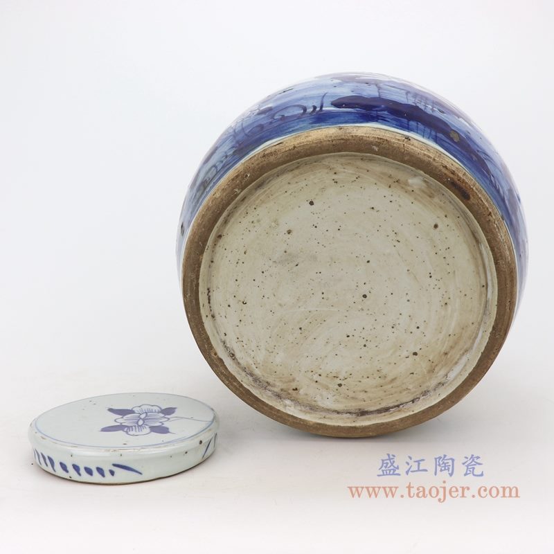 上图:仿古做旧青花荷花松竹梅眀罐储物茶叶罐子底部图 购买请点击图片