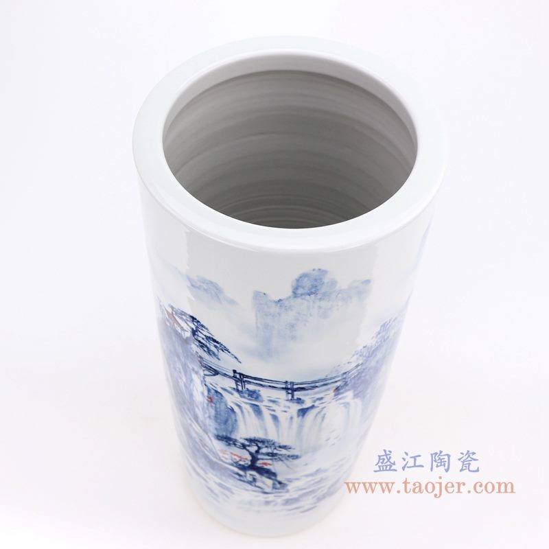 上图:青花手工手绘山水箭筒伞筒口部图 购买请点击图片