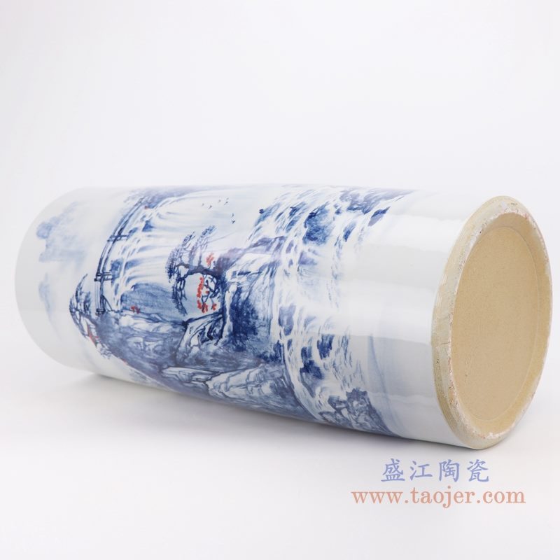 上图:青花手工手绘山水箭筒伞筒底部图 购买请点击图片