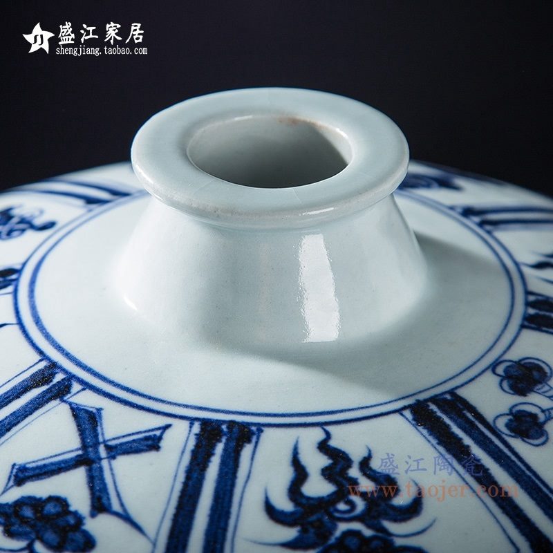 上图:RZQo14仿手绘元青花 萧何月下追韩信梅瓶 口部 购买请点击图片