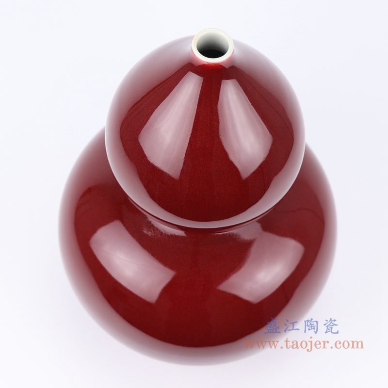 上图：郎紅釉葫芦瓶红色花瓶俯视图  购买请点击图片