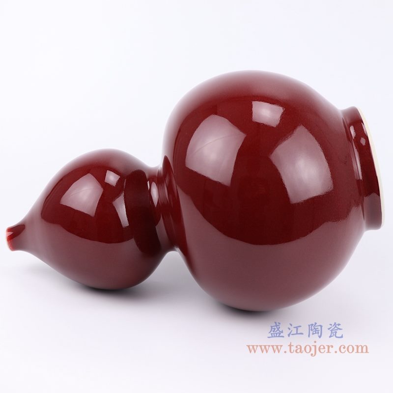 上图：郎紅釉葫芦瓶红色花瓶侧面图  购买请点击图片