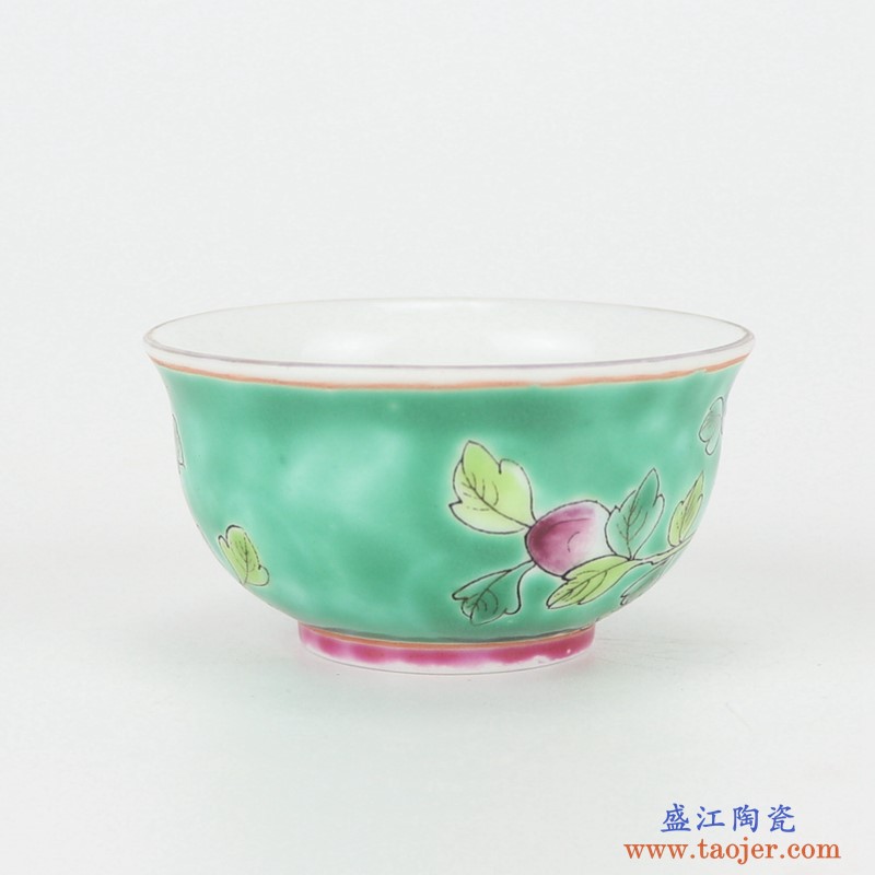 上图：粉彩绿色牡丹纹镀金茶壶茶杯8件套杯子图片