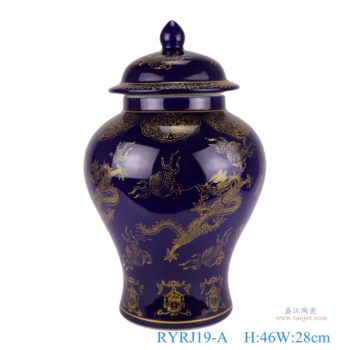 RYRJ19-A  景德镇陶瓷花瓶黑金釉龙纹将军罐瓷瓶