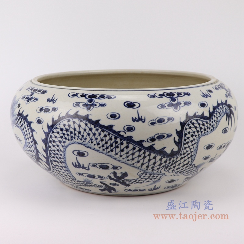  陶瓷仿古元青花鱼藻和龙纹陶瓷罐子