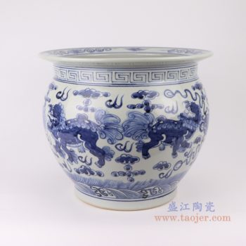RZSD01 陶瓷器手绘龙纹青花鱼莲花缸
