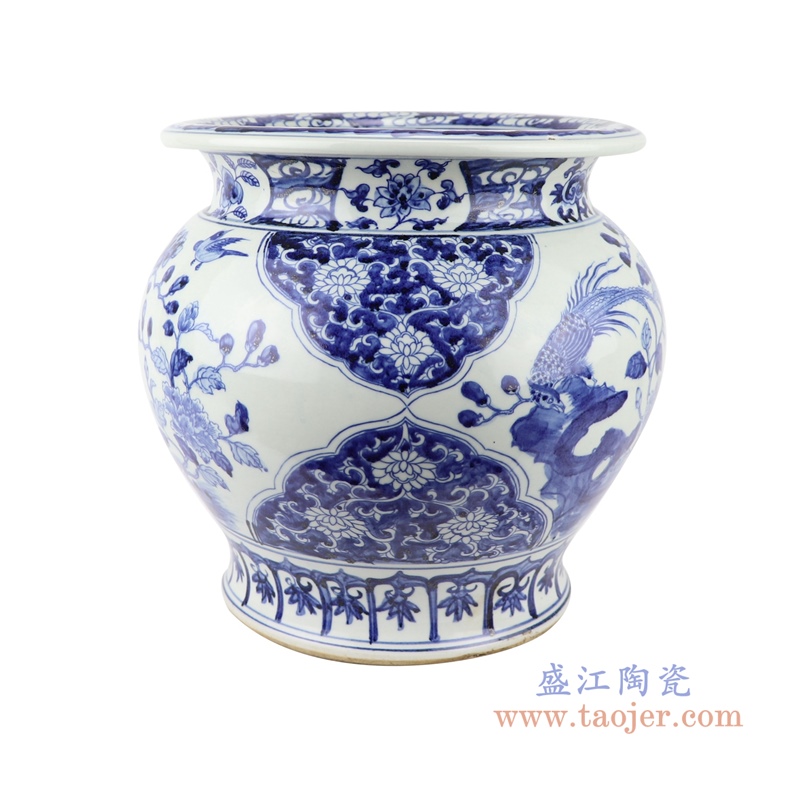 RZSC10  高仿古青花陶瓷器手绘花鸟纹鱼缸