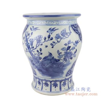 RZSC08  清康熙仿古手绘花鸟图青花陶瓷小号鼓凳