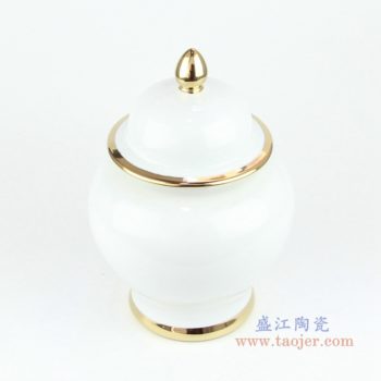 RYKB131  欧式带盖白釉镀金将军罐储物密封瓷罐