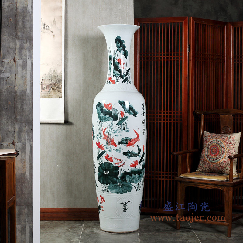 手绘牡丹花开富贵落地大花瓶现代客厅装饰品