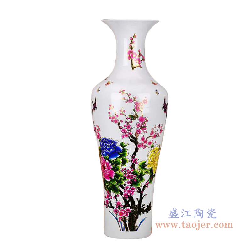 瓷器落地大花瓶红黄花开富贵家居客厅摆件