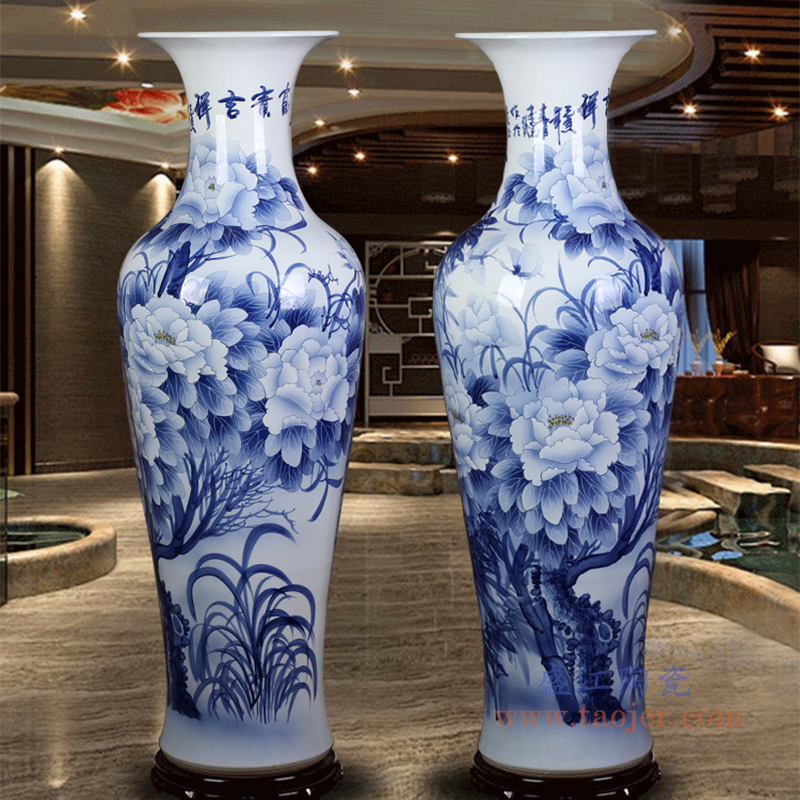 RZRi44-A 手绘陶瓷大花瓶新房酒店客厅乔迁青花山水牡丹落地装饰摆件