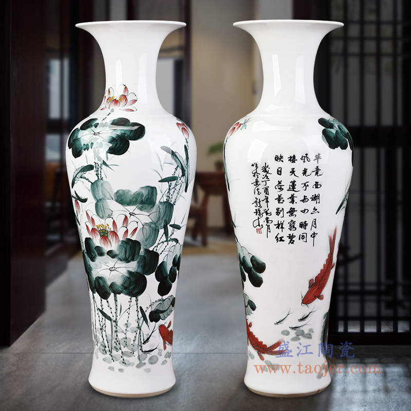 RZRi116-A 手绘陶瓷荷花连年有余落地大花瓶