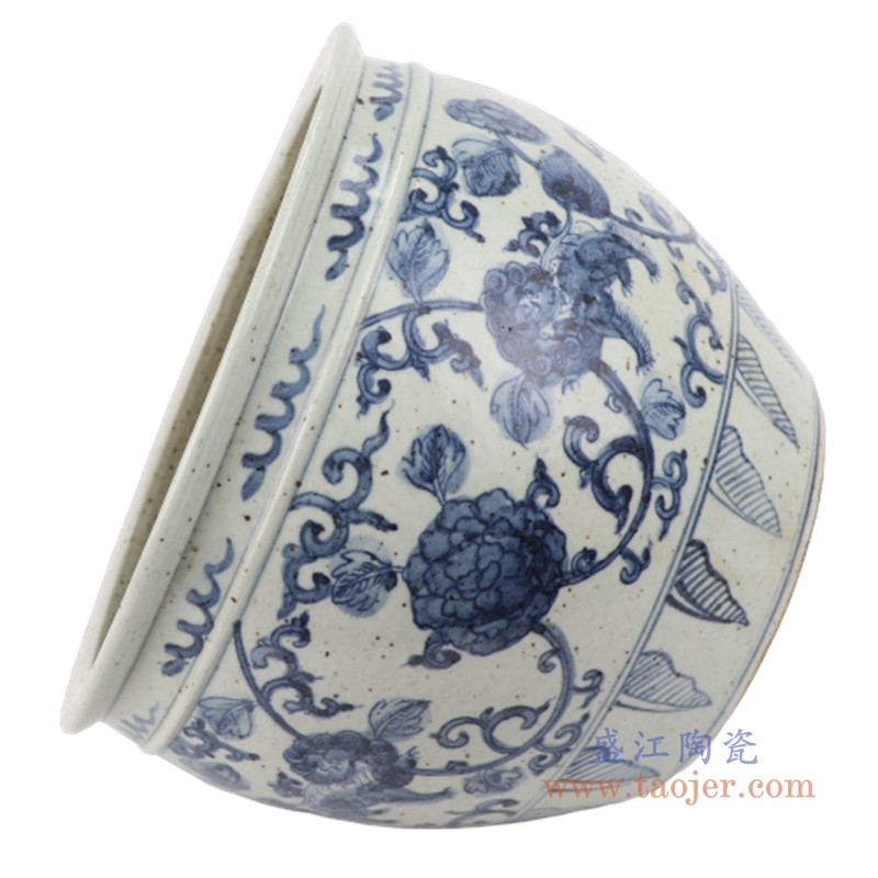 手绘仿古青花开片裂纹釉金鱼缸瓷缸 陶瓷摆件