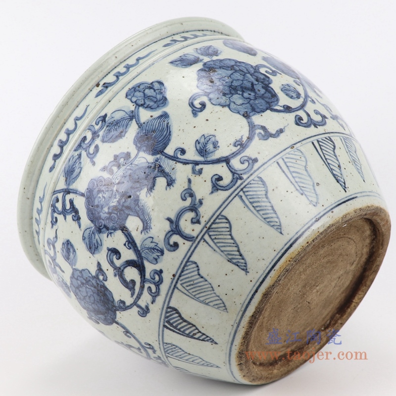 手绘仿古青花开片裂纹釉金鱼缸瓷缸 陶瓷摆件