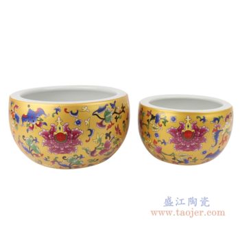 RZSE01-S/L   金色珐琅彩福寿双全陶瓷鱼缸