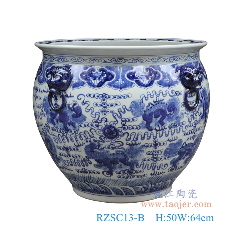 RZSC13-A/B 景德镇高仿古青花陶瓷器双耳手绘龙纹鱼缸