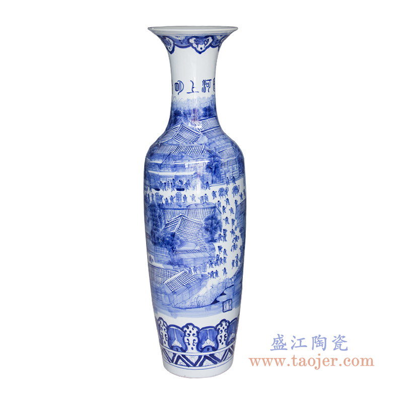 手绘中国风青花清明上河图大花瓶