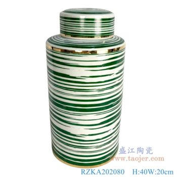 RZKA202080 直筒绿色线条金边颜色釉陶瓷罐