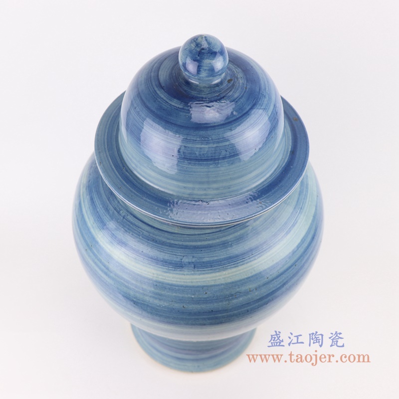 手工蓝纹颜色釉现代陶瓷将军罐