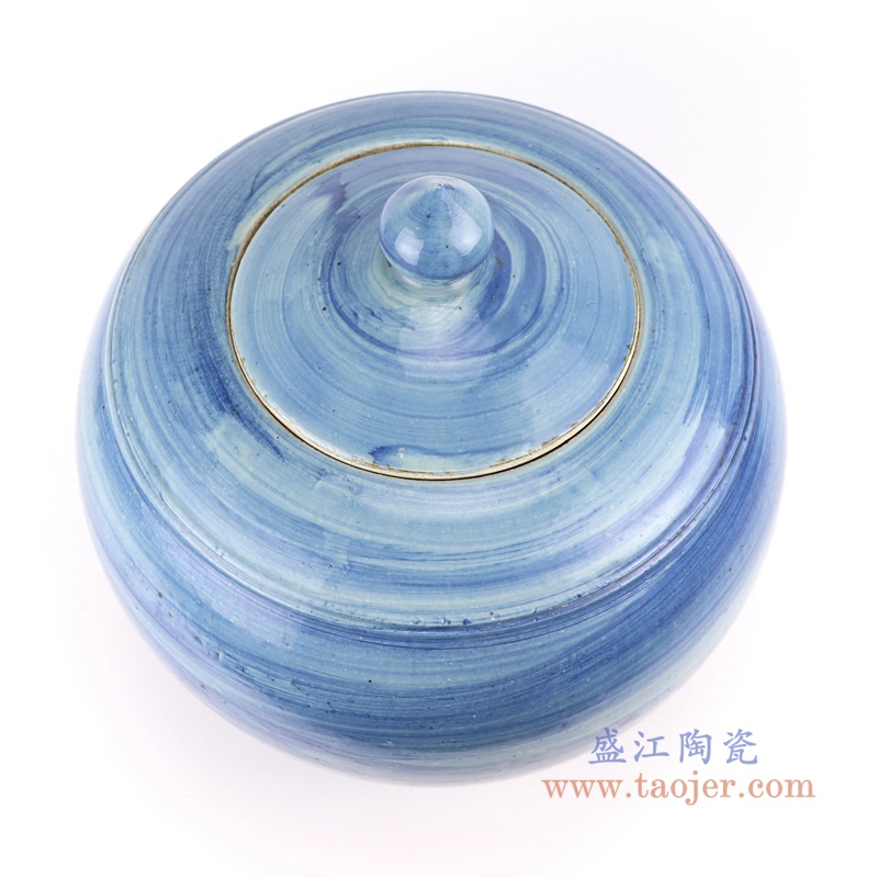 手工蓝纹颜色釉现代陶瓷罐