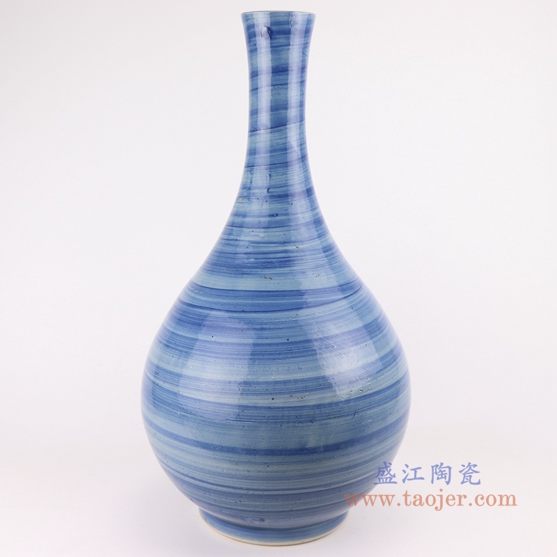 RZPI59  手工蓝纹颜色釉现代简约细口陶瓷花瓶