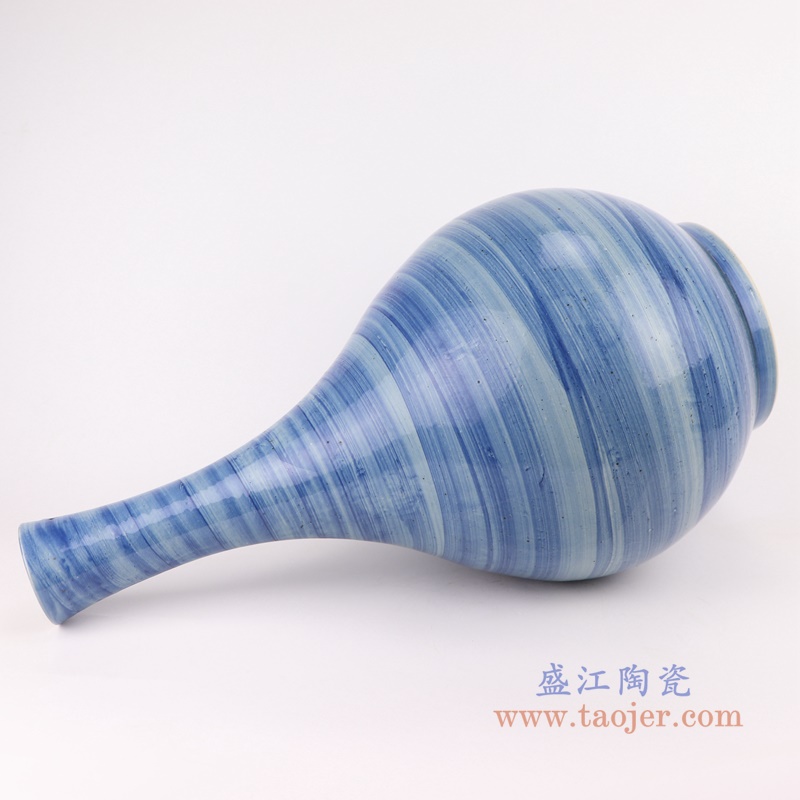 中国风手工蓝纹颜色釉现代简约细口陶瓷花瓶