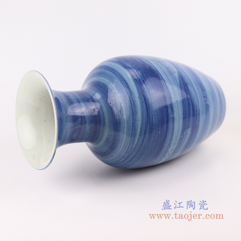  简约手工蓝纹颜色釉现代细口陶瓷花瓶