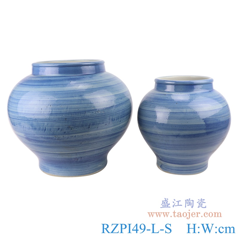 RZPI49-L-S 手工蓝纹颜色釉现代陶瓷广口花瓶罐