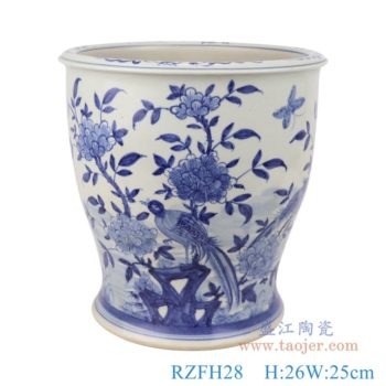 RZFH28 青花花鸟高脚花盆
