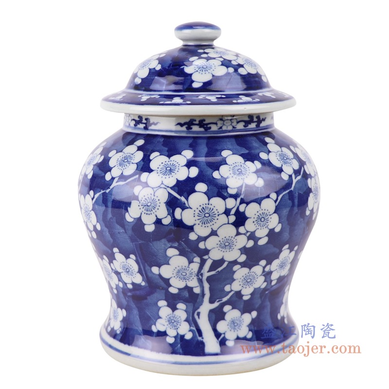 RZSP17 青花蓝地冰梅纹将军罐