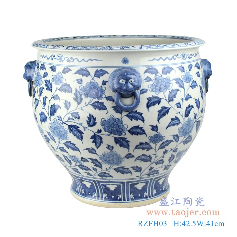 RZFH03-A 青花狮子头花卉大缸鱼缸水缸