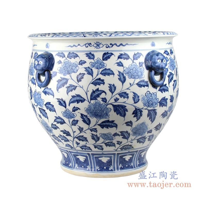 RZFH03-A 青花狮子头花卉大缸鱼缸水缸