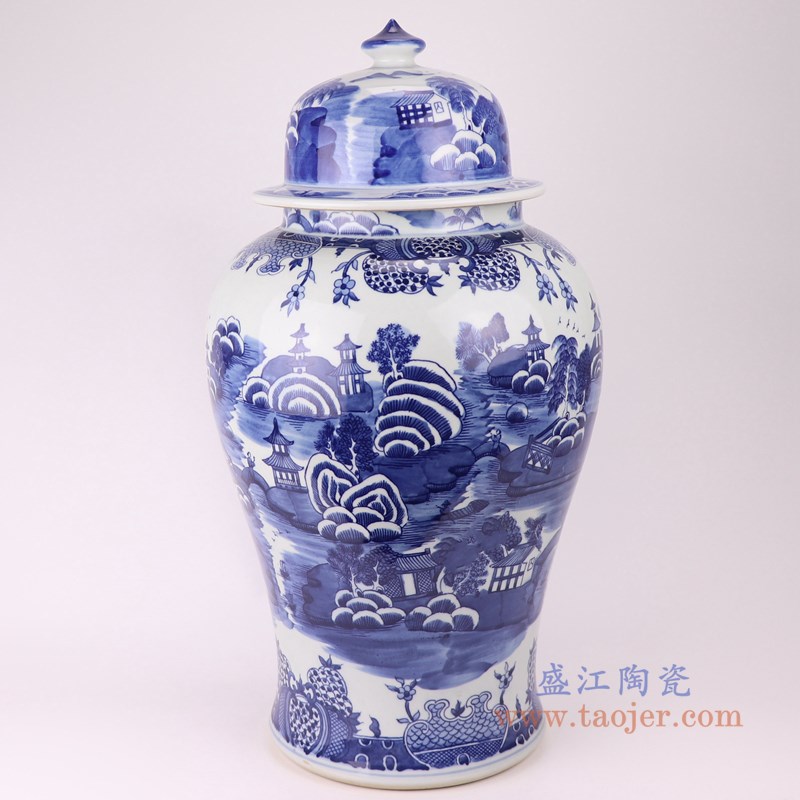 RYLU20-B 青花梧桐山水将军罐