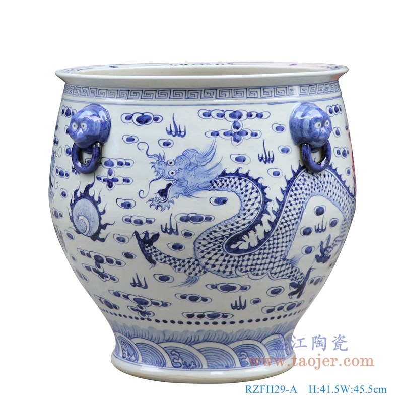 RZFH29-A 青花狮子头双龙戏剧龙纹大缸