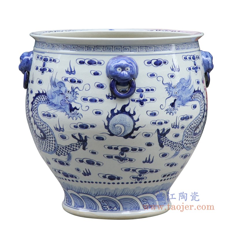 RZFH29-A 青花狮子头双龙戏剧龙纹大缸