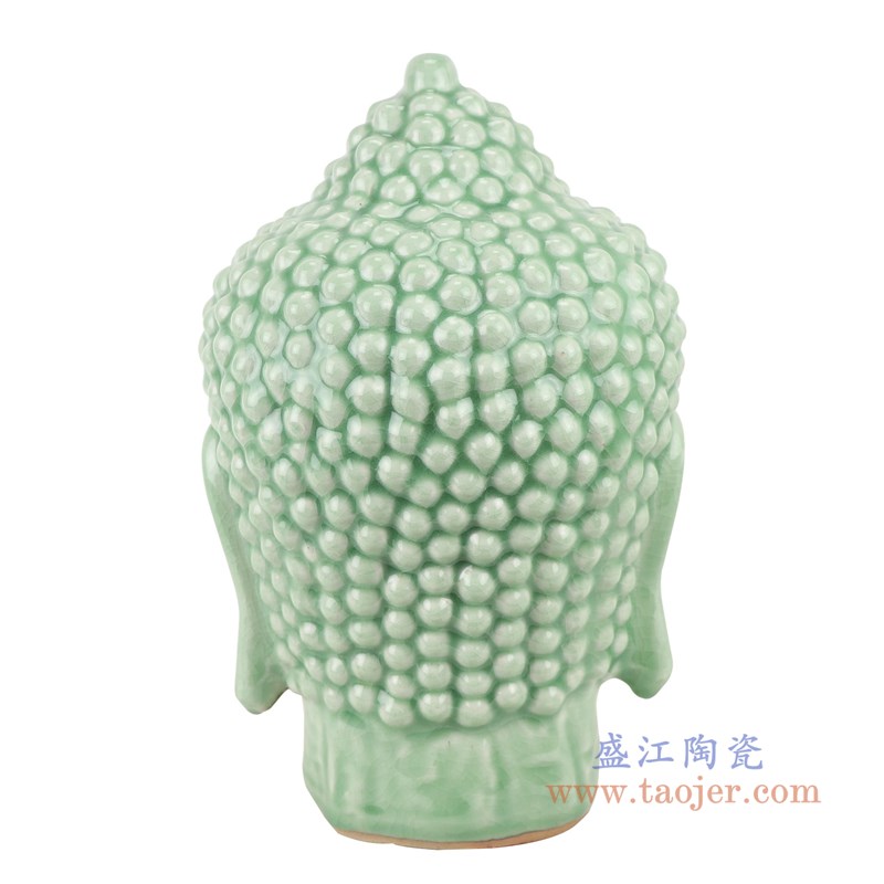 RZSo01颜色釉豆青雕刻佛头佛像背面