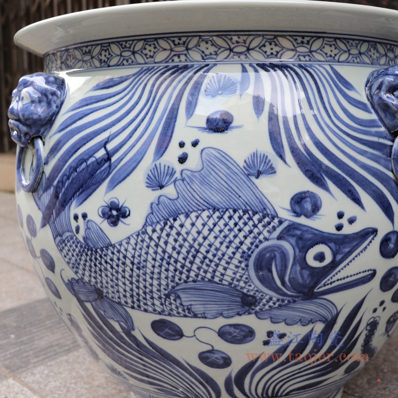 RZSD05-B 青花鱼荷花大缸鱼缸水缸侧面