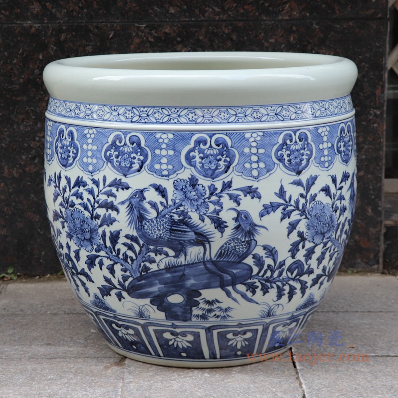 RZSD06-A 青花花鸟大缸鱼缸水缸 正面