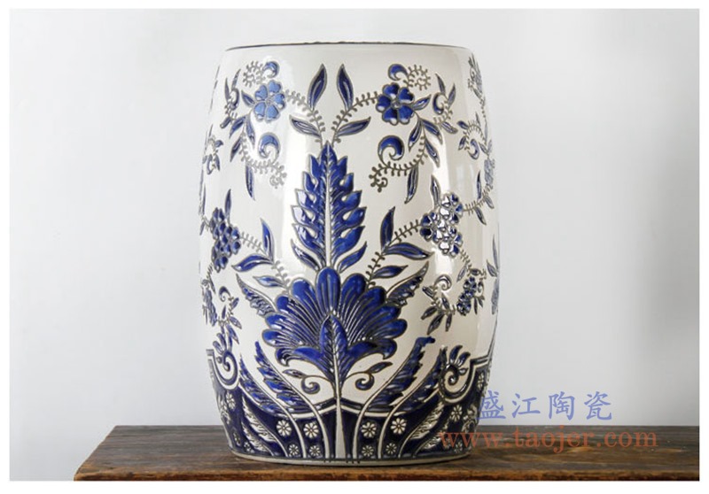 RYPU11 景德镇陶瓷 仿古青花陶瓷凳子鼓凳瓷墩正面