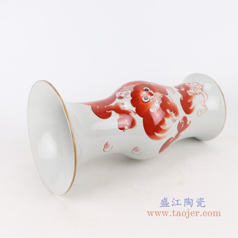 RZIH21 矾红狮子纹花菇一对侧面