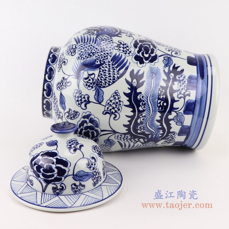 RYNQ264青花凤凰纹将军罐